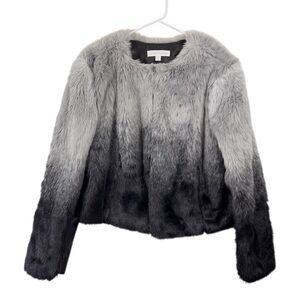 NY & Co Jacket Size XL Black Gray Ombre Faux Fur Coat Punk Rock Mob Wife Y2K
